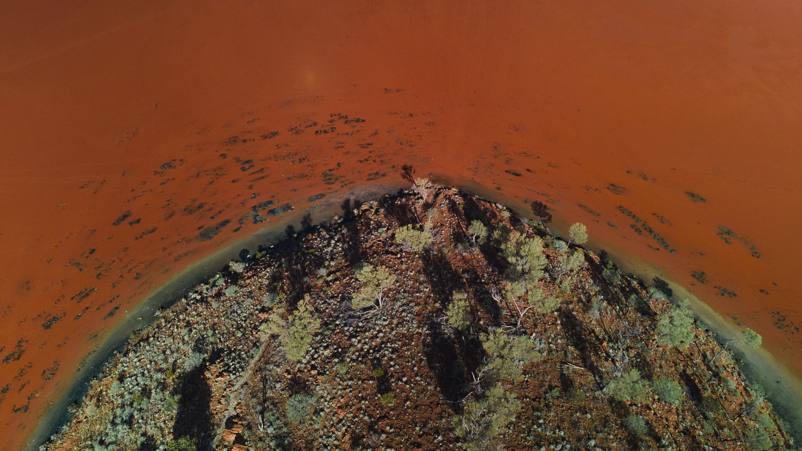 Downward Aerial Perspective of Lake Ballard featuring the one of the Seven Sisters hill formations