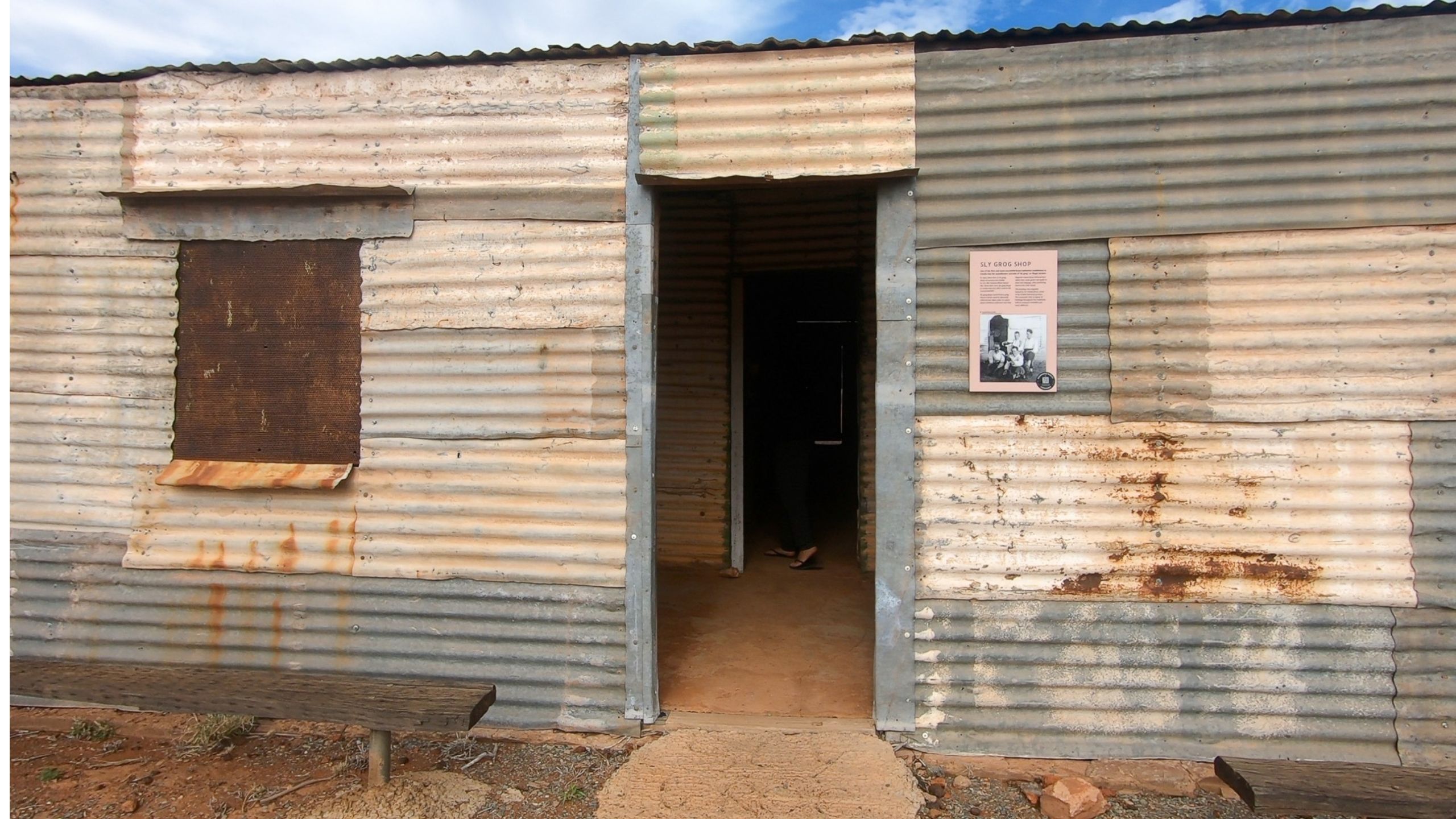 The Sly Grog Shop in Gwalia, Western Australia — a small, rustic structure once used to illegally sell alcohol during the gold rush days.