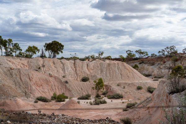 View of the preserved open cut mine Luntic Hill, Lightning Ridge, NSW.